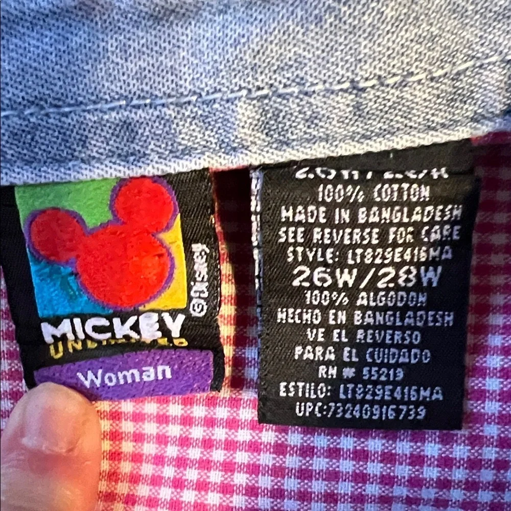 Disney Vintage 90’s Red Checkered Shirt with Denim Collar Mickey Unlimited 26W